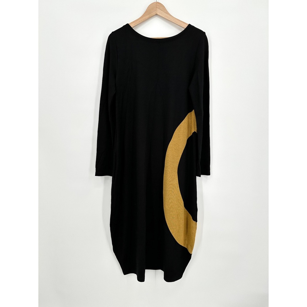 Alembika Black Gold Abstract Circle Lagenlook Cocoon Midi Dress Size 4 US 10-12 - Picture 3 of 5